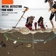 Metaaldetector - Metaalzoekapparaat voor kinderen - Hoge nauwkeurigheid - Verstelbaar 25-37in - 6in spoel - Oplaadbaar - LCD-scherm - Zwart en oranje