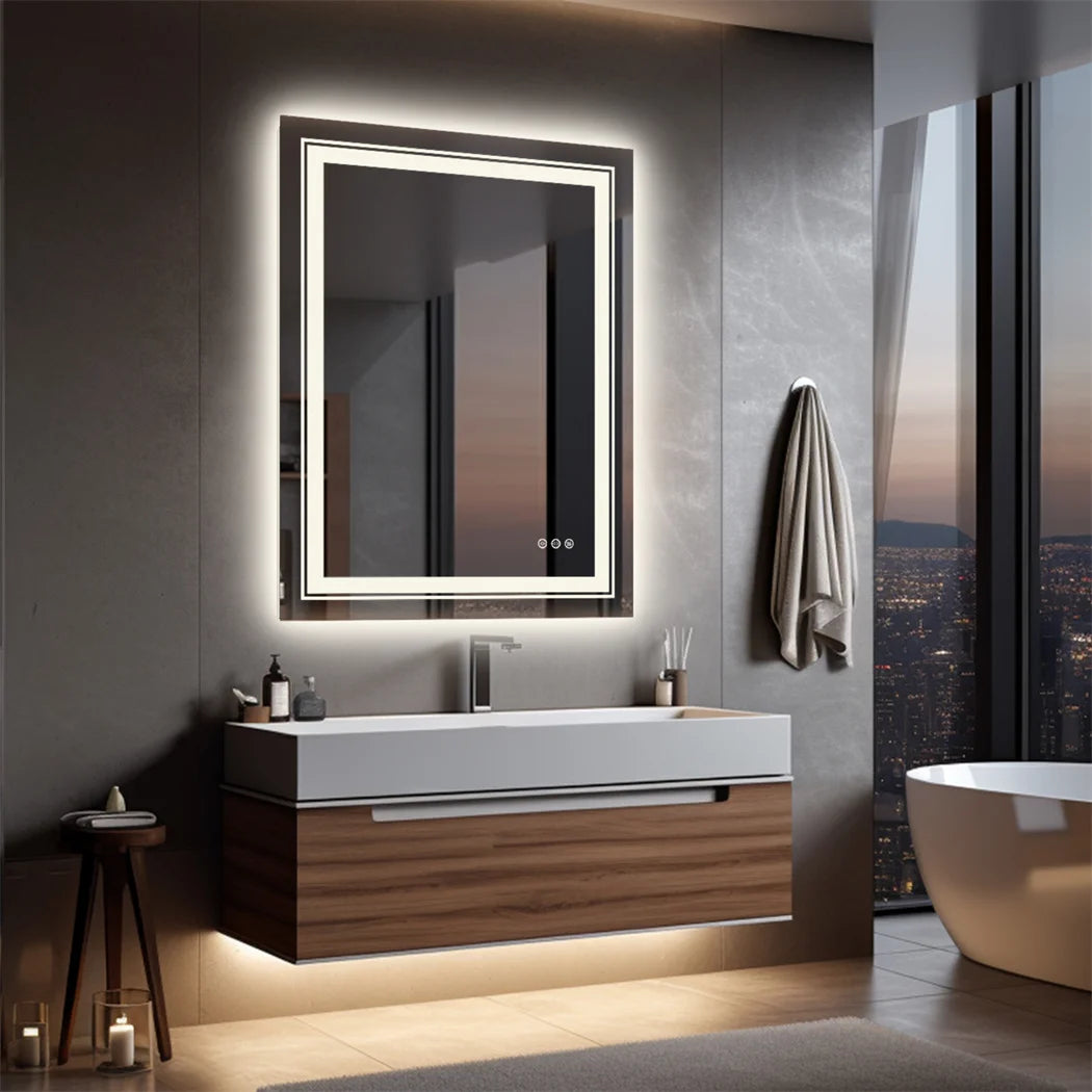 Badkamerspiegel - met Licht - Wandspiegel - Montage - Frameloze - 50x70cm - Anti-condens - met Licht Achtergrondverlichting - IP65 Waterdicht - Aanraaksensor - Dimbaar Ontwaseming - Douche - Make-up en Scheren - QUORE