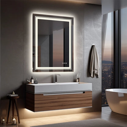 Badkamerspiegel - met Licht - Wandspiegel - Montage - Frameloze - 70x90cm - Anti-condens - met Licht Achtergrondverlichting - IP65 Waterdicht - Aanraaksensor - Dimbaar Ontwaseming - Douche - Make-up en Scheren