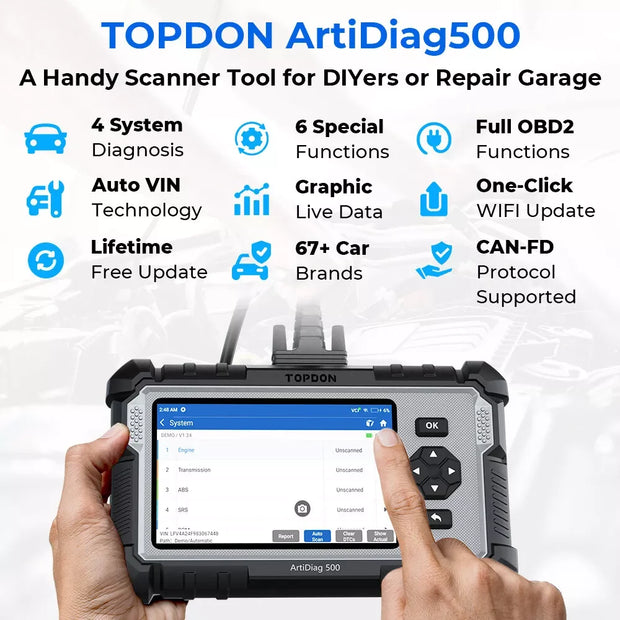 TOPDON ArtiDiag500 Car Diagnostic Tools OBD2 Scanner Engine/ABS/SRS/Transmission Automotive Tool OBD2 Code Reader Free Update - QUORE
