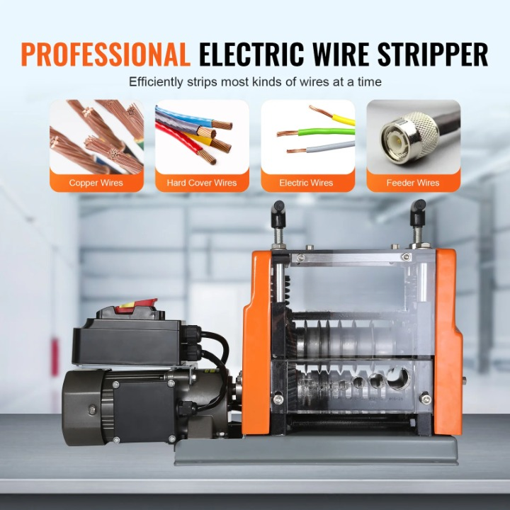 Draadstrip Machine - Elektrisch Draadstripapparaat – Kabelstripper – Draadstripper – Kabelstripmachine – 60W Motor – 7 Kanalen – Gietijzeren Behuizing - 1.5-25mm Kabel