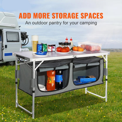 Foldable Camping Kitchen Table - Folding Table - Camping Table Foldable - Outdoor - Quick Set Up - Adjustable Height - Family Party - Lightweight - Space Saving - Silver