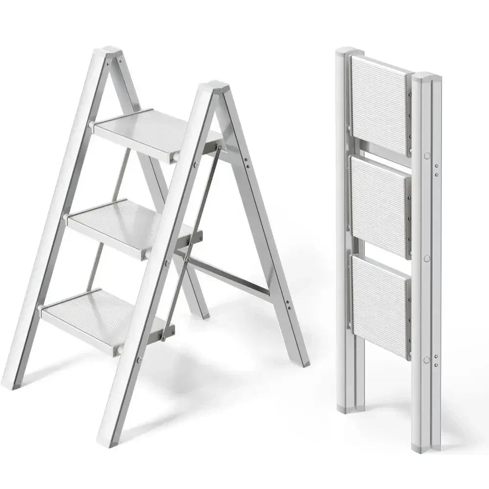 Trap - Huishoudtrap - Keukentrap - Ladder - 3-Treden Opvouwbare Aluminium Trap – Lichtgewicht Ladder met Brede Antislip Treden (82,5 cm)