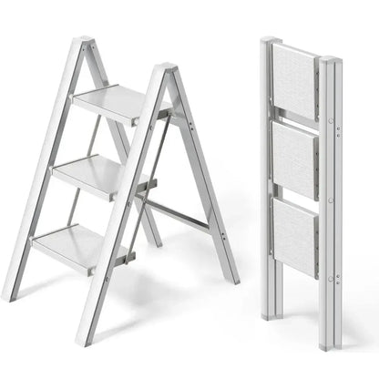 Trap - Huishoudtrap - Keukentrap - Ladder - 3-Treden Opvouwbare Aluminium Trap – Lichtgewicht Ladder met Brede Antislip Treden (82,5 cm)