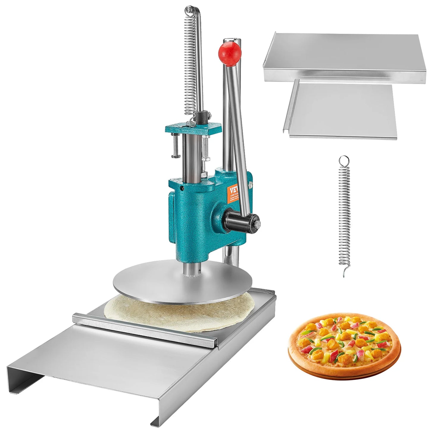Handmatige Deegpers – Pizzapers – Deegroller – Bodemvormer – Roestvrij Staal – 24 Cm Diameter – Hefboomsysteem