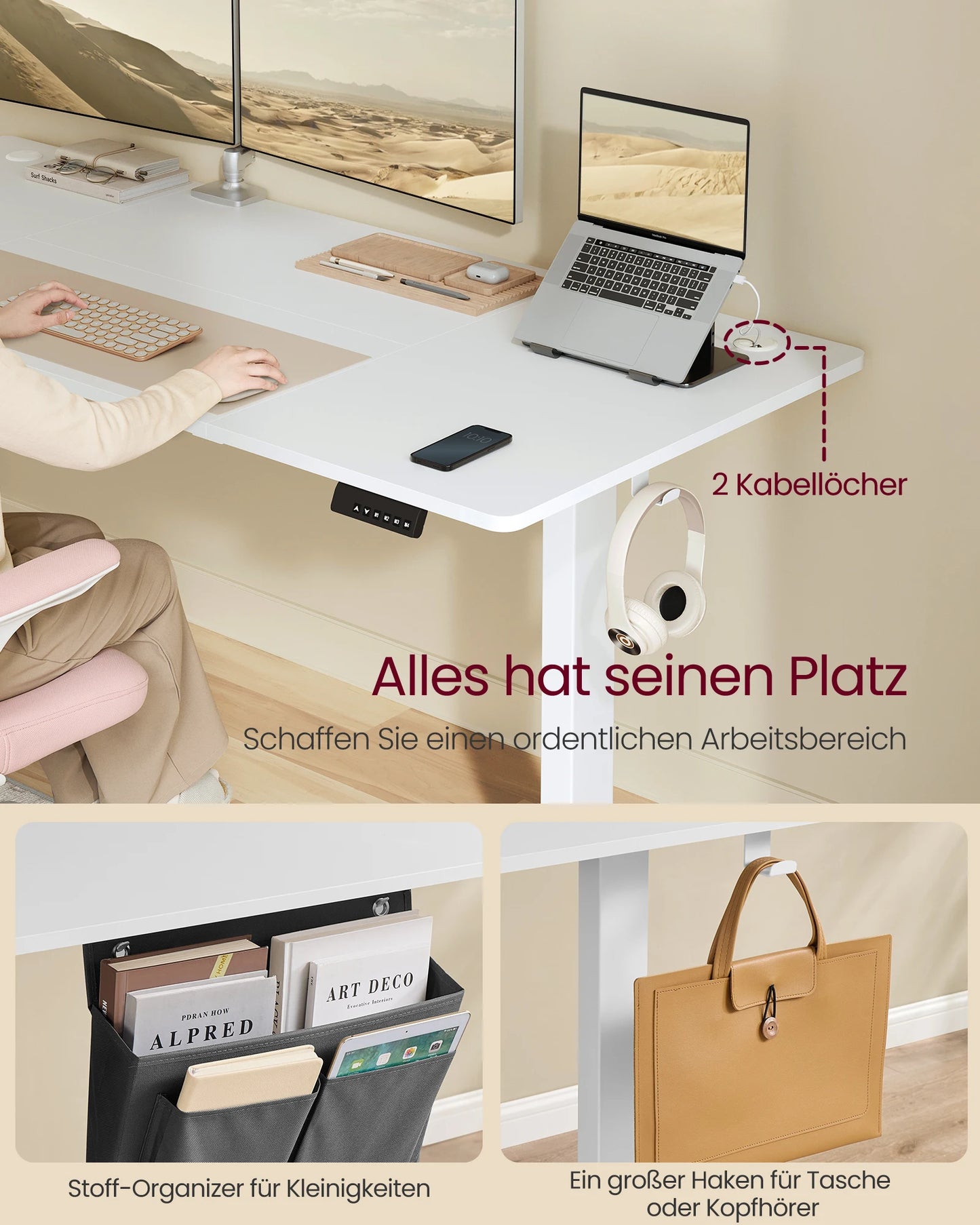 Elektrisch Verstelbaar Bureau – Zit-Sta Bureau – Bureautafel – Laptoptafel – Hoogte Verstelbaar – Geheugenfunctie – Stil Motor - Wit