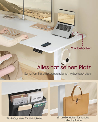 Elektrisch Verstelbaar Bureau – Zit-Sta Bureau – Bureautafel – Laptoptafel – Hoogte Verstelbaar – Geheugenfunctie – Stil Motor - Wit