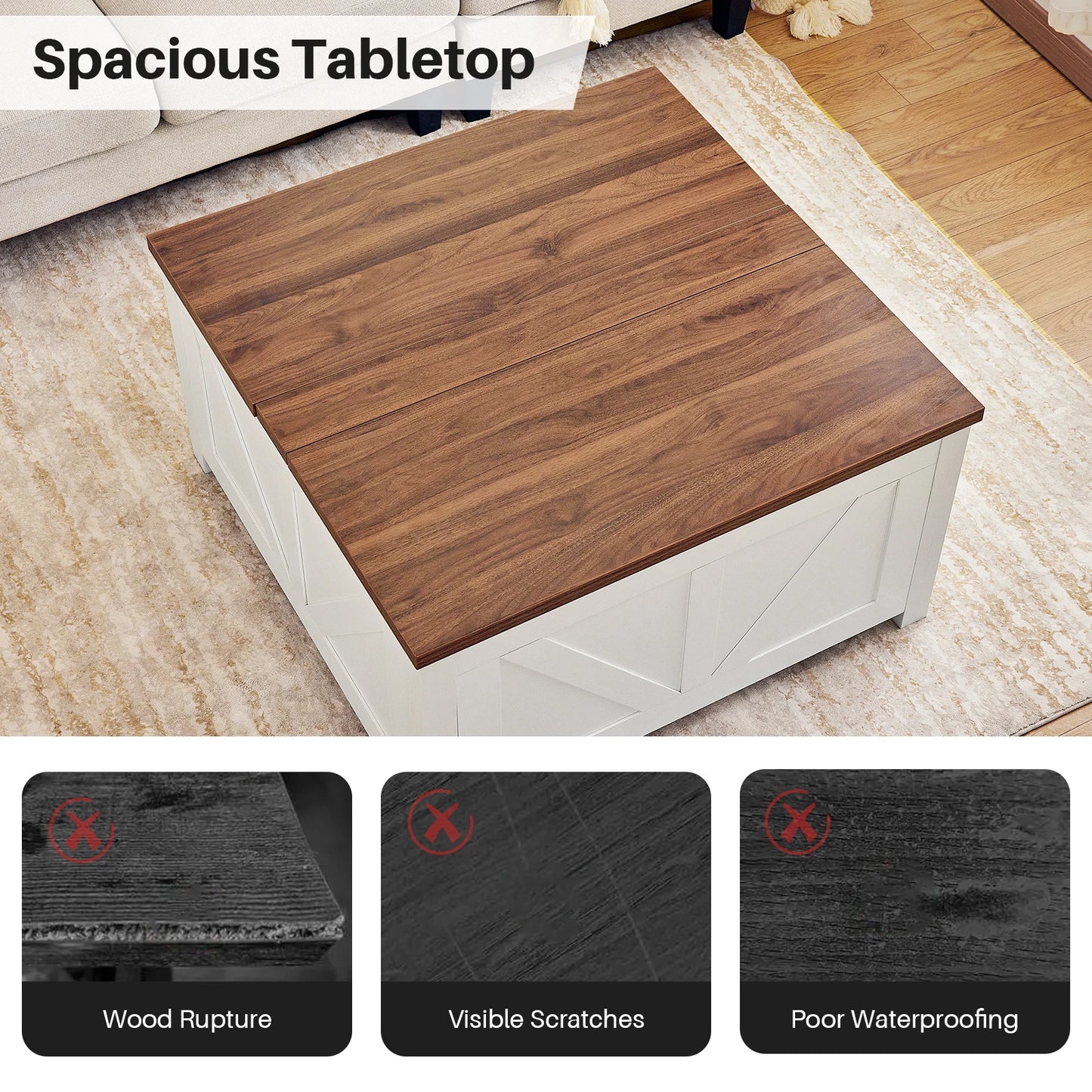 Salontafel – Koffietafel – Opbergtafel – Tafeltje – Houten Tafel – Hydraulisch Liftsysteem – Ingebouwde USB Poorten - 90 x 90 x 50 cm - Walnoot