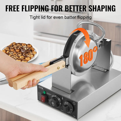 Wafelijzer - Wafelmaker - Wafelmix - Poffertjesmaker - Poffertjespan - Poffertjespan Inductie - Poffertjespan Elektrisch - 400W RVS Non-Stick Wafelijzer met 180° Rotatie - QUORE
