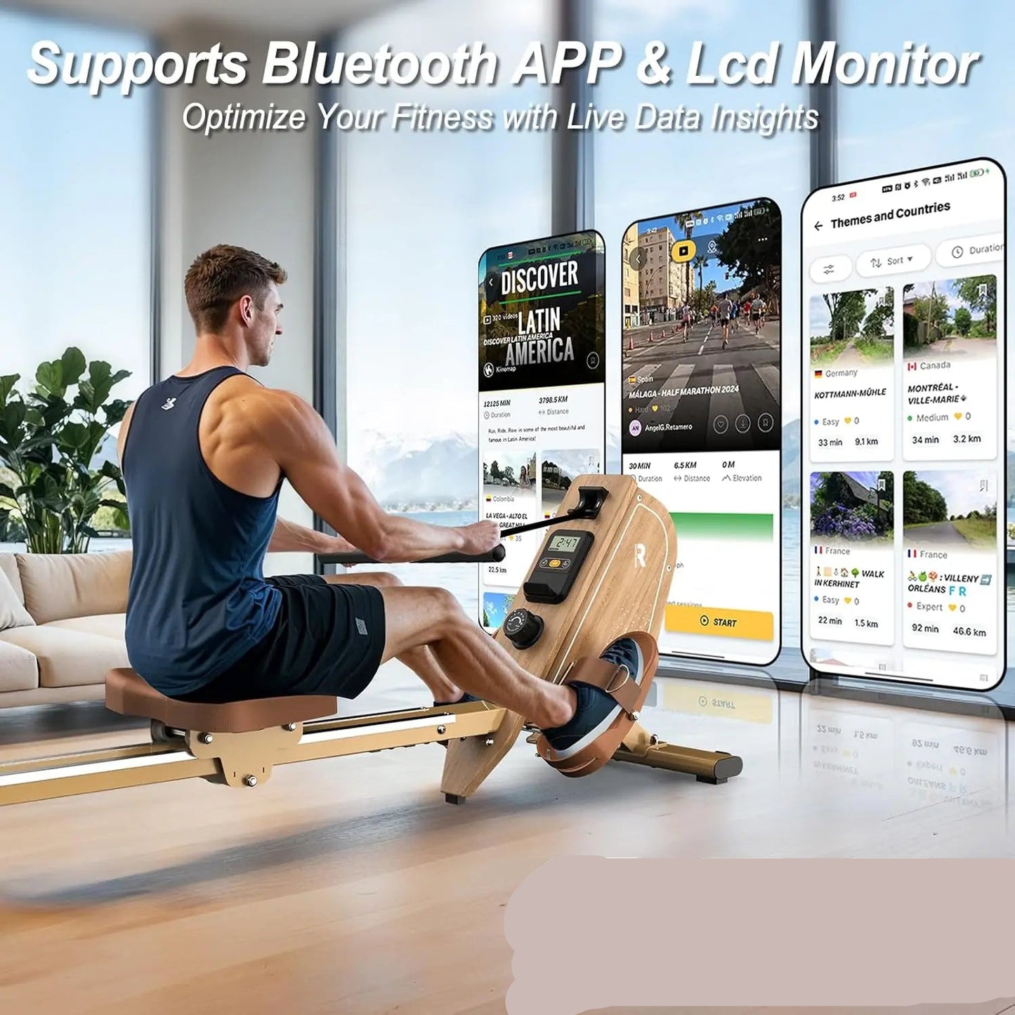 Roeitrainer – Magnetische Roeimachine – Fitnessapparaat – Thuisfitness – Workout – 16 Weerstandsniveaus – Bluetooth Met LCD-scherm - Zwart
