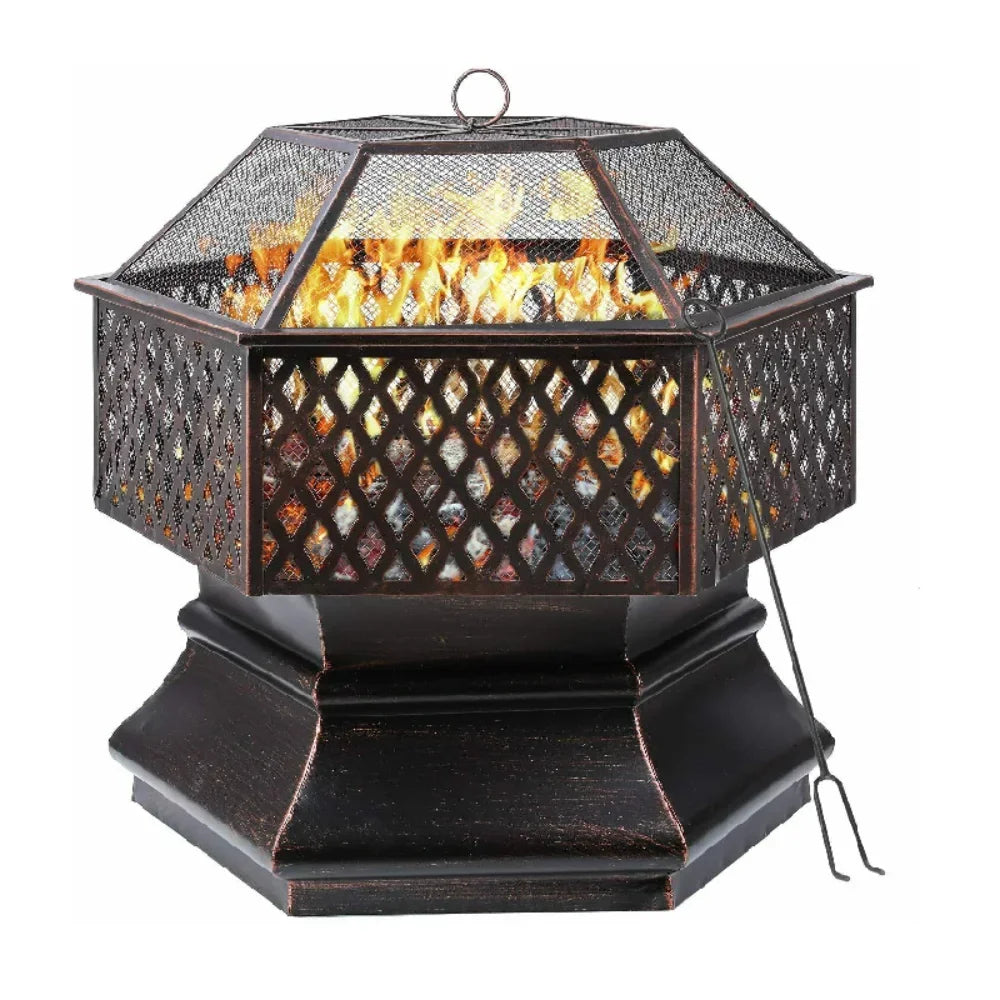 Tuinhaard – Barbecue – Vuurkorf – Buitenhaard – Zeskantig – Roestbestendig Staal – Groot Grillrooster 69x69 cm
