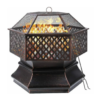 Tuinhaard – Barbecue – Vuurkorf – Buitenhaard – Zeskantig – Roestbestendig Staal – Groot Grillrooster 69x69 cm