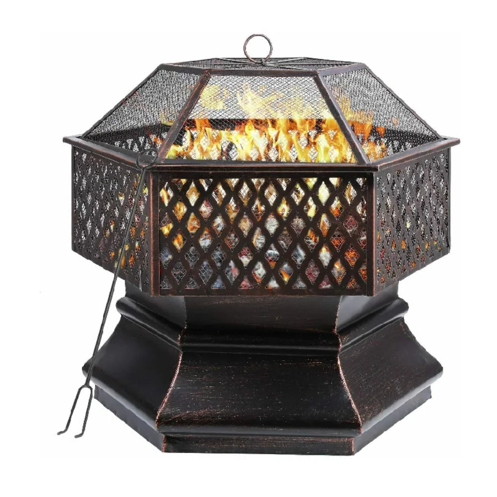 Vuurkorf – Tuinverwarmer – Barbecue – Kampvuurkorf – Hexagonaal – Hittebestendig Staal – Groot Grilloppervlak 69x69cm - QUORE