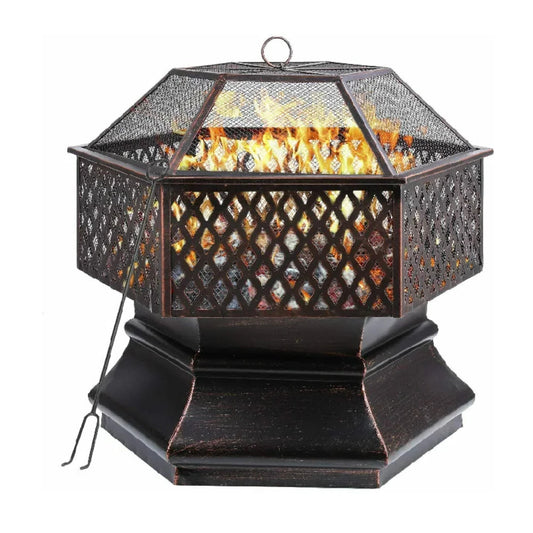 Vuurkorf – Tuinverwarmer – Barbecue – Kampvuurkorf – Hexagonaal – Hittebestendig Staal – Groot Grilloppervlak 69x69cm - QUORE
