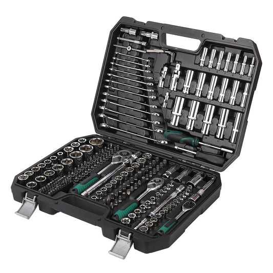 Gereedschapsset – Mechanische Set – Dopset – Ratels – Steeksleutelset – 216-delig – Roestvrij Staal – Compacte Opbergkoffer