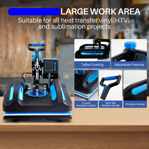 8-in-1 Transferpers – 12x15 Inch – 360° Draaibaar – Digitale Hittepers met Dubbele Verwarming – Zwart