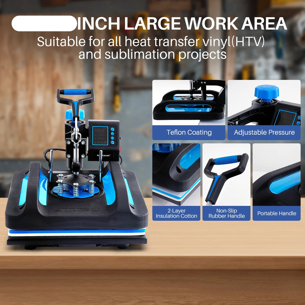 8-in-1 Hittepers Machine - 12x15" Digitale Transferpers - 360° Rotatie - Sublimatie voor T-shirts, Mok, Hoed & Meer - Zwart