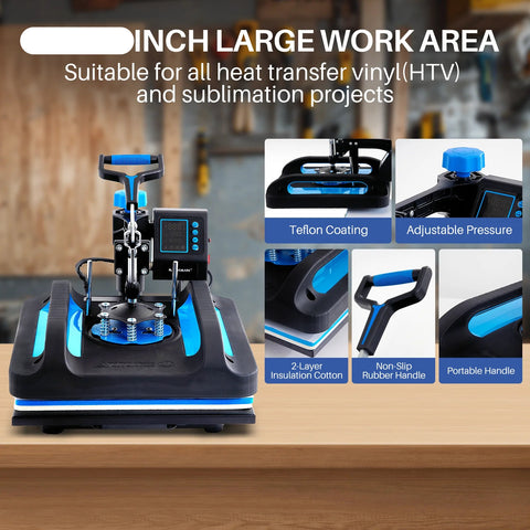 8-in-1 Hittepers Machine - 12x15" Digitale Transferpers - 360° Rotatie - Sublimatie voor T-shirts, Mok, Hoed & Meer - Zwart