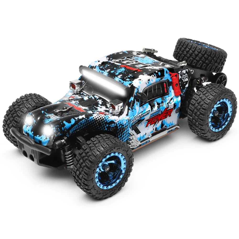 Auto Speelgoed - met 2 x Batterij - LED Verlichting - Afstandsbediening - Monstertruck - 4WD - 30km/h - Hoge Snelheid Racewagen Speelgoed - 47.5 x 9.4 x 5.5 cm - Blauw