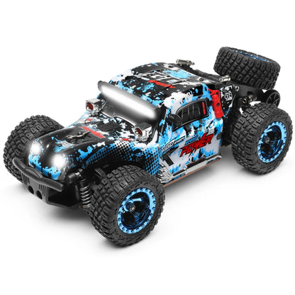 Auto Speelgoed - met 2 x Batterij - LED Verlichting - Afstandsbediening - Monstertruck - 4WD - 30km/h - Hoge Snelheid Racewagen Speelgoed - 47.5 x 9.4 x 5.5 cm - Blauw