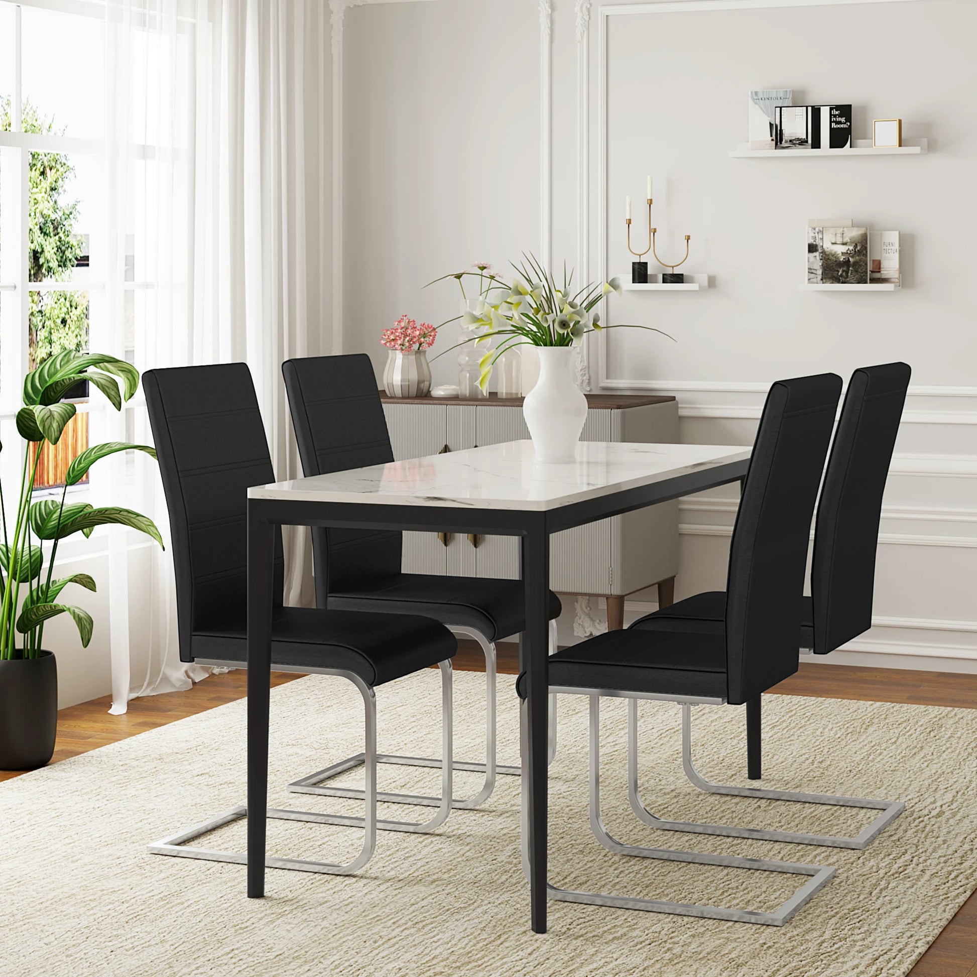 Eetkamerstoel - Eetkamerstoelen - Stoel - Ergonomische Stoel - 2 Stuks/Set - Gegalvaniseerd Metalen Frame - Hoge Rugleuning -  Wit Leer - QUORE