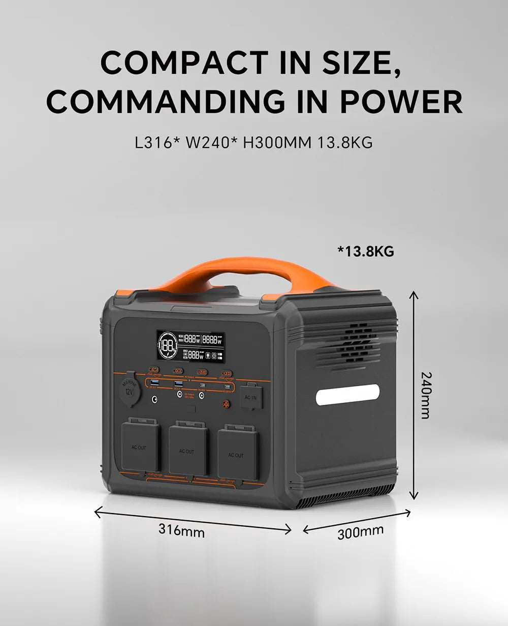 Powerstation - Stroomgenerator - Powerbank - Draagbare - LiFePO4 Batterij - 1102Wh - 1200W - Zonnegenerator - 1.2 Uur Snelladen - LED Zaklamp - 10 Outputpoorten