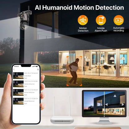 Beveiligingscamera – Camerabewaking – Bewakingscamera – IP-camera – CCTV – 8CH NVR 4PCS 6MP – AI Persoonsdetectie en 270° Pan-Tilt Zoom