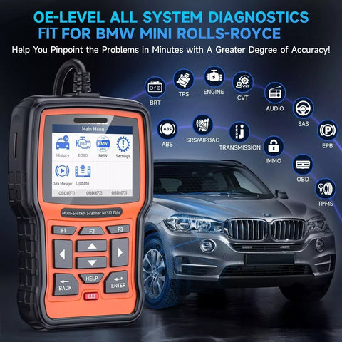 OBD2-Scanner - Diagnosecomputer - Slimme Diagnosetool - Foutverwijdering - Voor BMW - Alle systemen ABS SRS D.PF TPMS OBD2 Diagnose Scanner - OBD2 Automotive Scanner - Bi-directionele Diagnose - Zwart