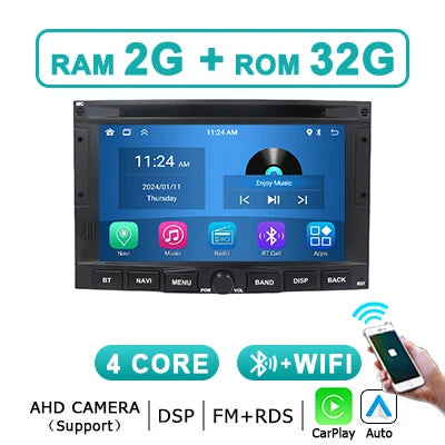 2DIN Autoradio – Multimedia Radio – Auto Stereo – Navigatiesysteem – Touchscreen Radio – Draadloos CarPlay – Android 14 – 7 Inch HD Scherm – Bluetooth Handsfree