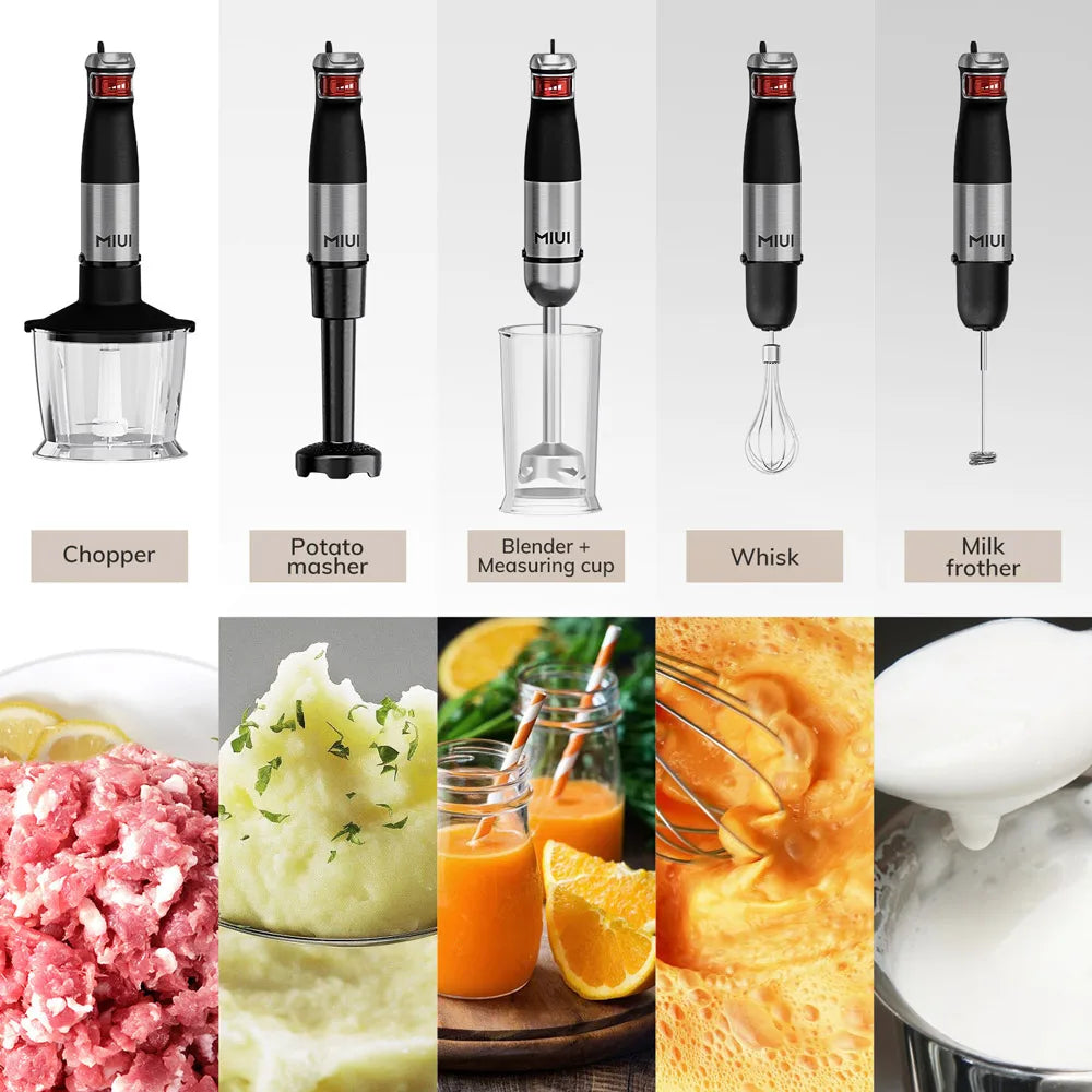 Staafmixer - 6-in-1 - 1200W - Handblender - Elektrisch - Roestvrijstalen Messen - Opzetstukken voor Kloppen - Hakken en Pureren - Foodprocessor - 18,000RPM - Zwart - QUORE