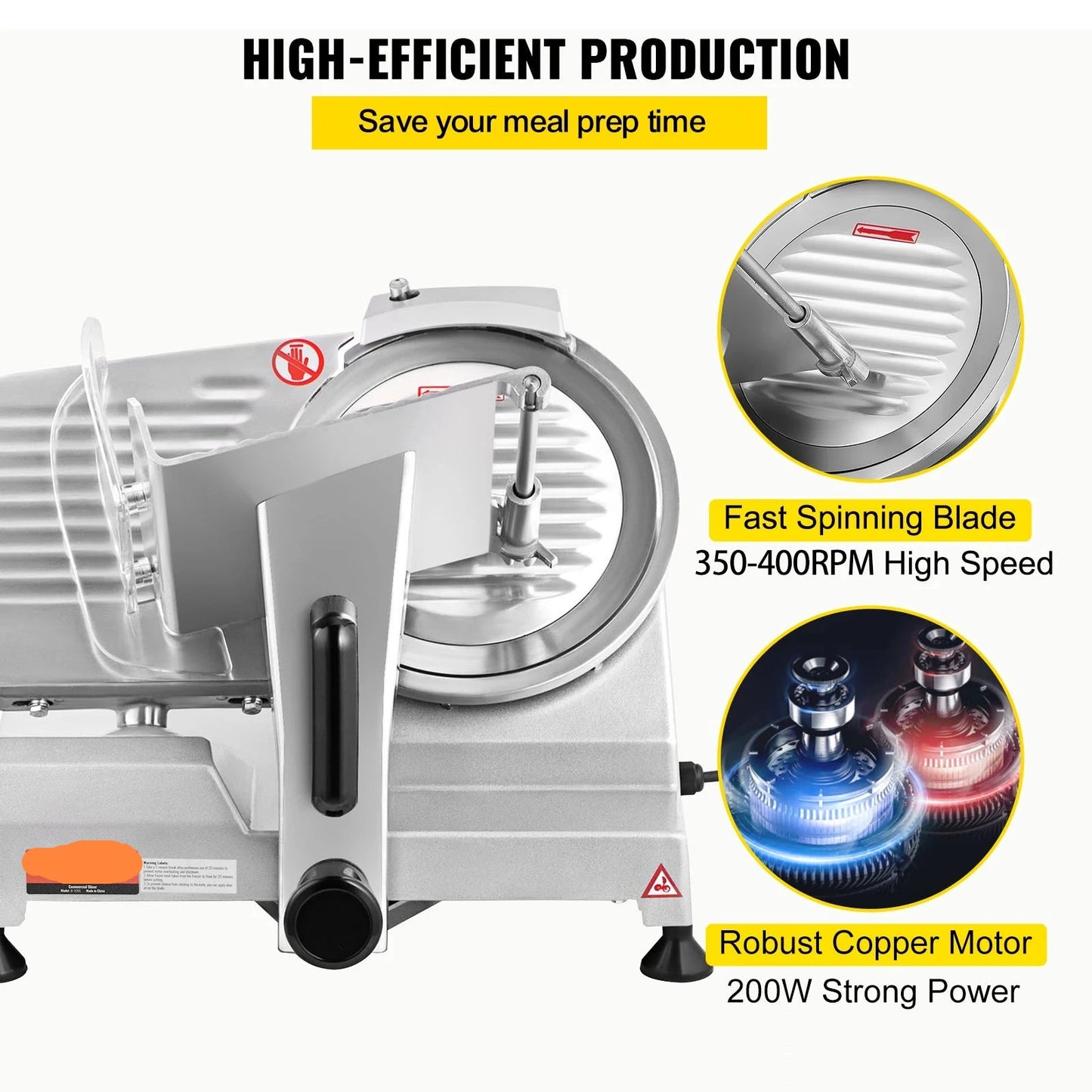 Elektrische Vleessnijder – Vlees Snijmachine – Kaassnijder – Broodsnijmachine – Groentesnijder – 200W Motor – 8 Inch Carbonstalen Mes – Instelbare Dikte