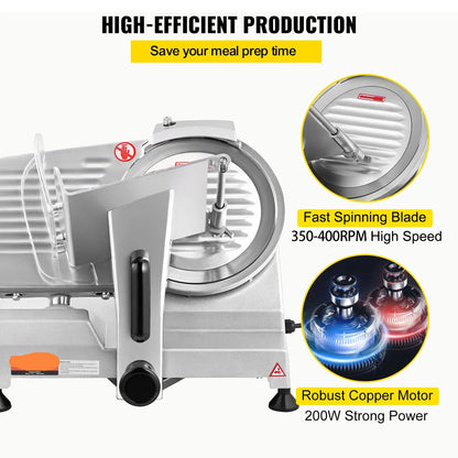Elektrische Vleessnijder – Vlees Snijmachine – Kaassnijder – Broodsnijmachine – Groentesnijder – 200W Motor – 8 Inch Carbonstalen Mes – Instelbare Dikte