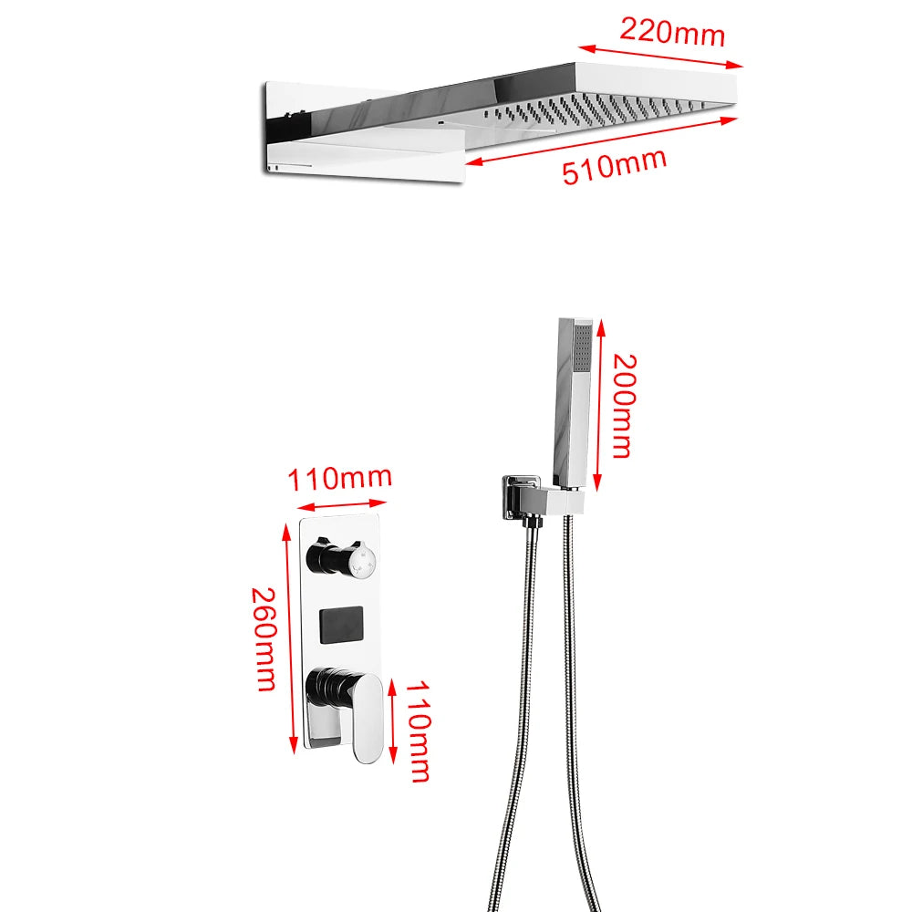 Douche - Regendouche - Douchewand - Douchekolom - Douchepanelen - Inbouw Digitale Douche Set - 3-Weg Thermostatische Regendouche met LED Display - Zilver