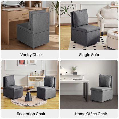 Eetkamerstoelen – Gestoffeerde Stoelen – Stoelen Met Wielen – Opbergruimte Stoelen – Zacht Kunstlinnen – Houten Frame – 24 Liter Opbergvak - Grijs