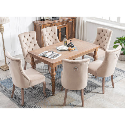 Eetkamerstoel – Fluwelen Stoel – Comfortabele Stoel – Hoge Rugleuning – Massief Rubberhout – Draagvermogen 150 Kg – Zachte Schuimlaag - 6 Stuks - Beige