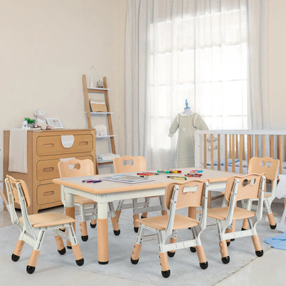 Kindermeubelset – Kindertafel – Kinderstoelenset – Speeltafel Kinder – Kinder Bureau – Verstelbare Hoogte – Duurzaam PVC & Plastic Hout - Geel - QUORE