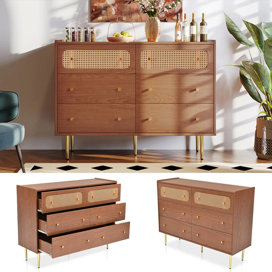 Kast – Ladekast – Opbergkast – Meubel – Vintage Kast – 6 Ruime Lades – Walnootkleurige Afwerking