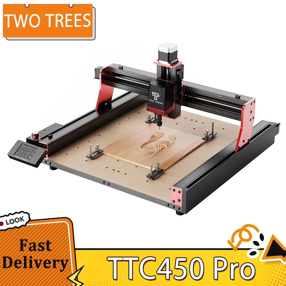 TWOTREES TTC450 Pro CNC Router Machine 4 AxisDIY Woodworking Cutting Screen UI Upgrade Support Switching Laser Mode 460*460*80mm