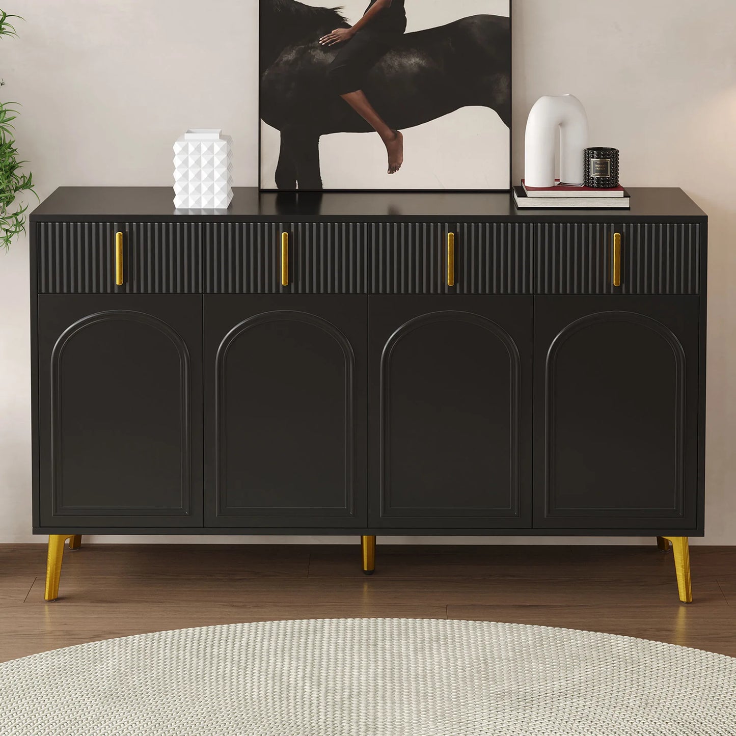 Kast - Dressoir - Opbergkast - Woonkamer - 140 cm x 37,8 cm x 82 cm - Zwart