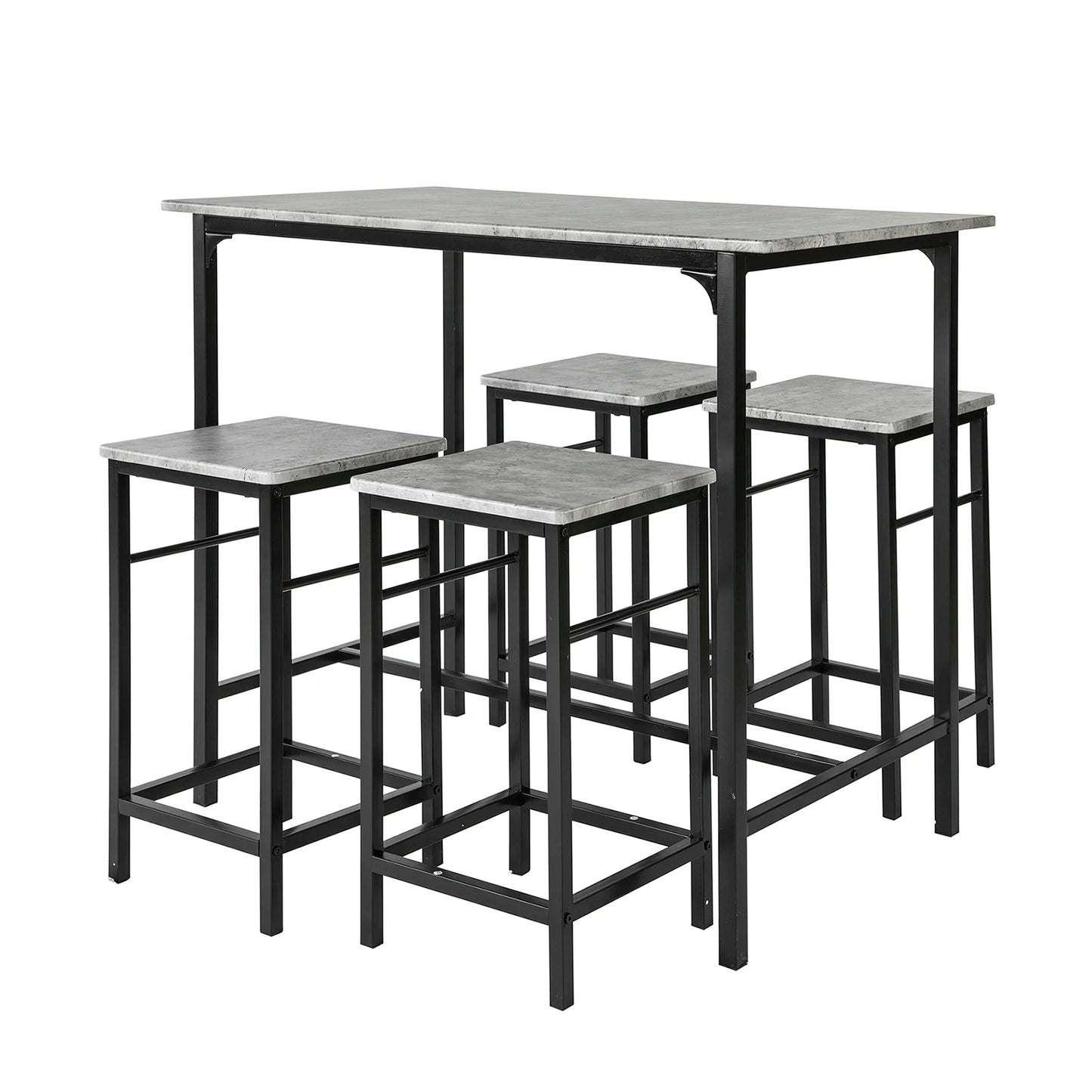 Bartafelset – Barset – Bistroset – Eettafelset – Barkrukset – 5-delig – MDF Tafelblad – Stevig Metalen Frame – Compacte Afmetingen – Comfortabele Barkrukken - QUORE