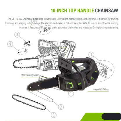 Kettingzaag – Snoerloze Zaag – Accuzaag – Tuinzaag – 40V Brushless Motor – 10 Inch Geleiderail