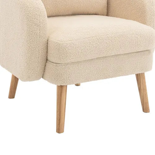 Relaxstoel – Lounge Stoel – Fauteuil – Zetel – Teddyfluweel – Ergonomische Rugsteun – Stevig Houten Frame - Beige