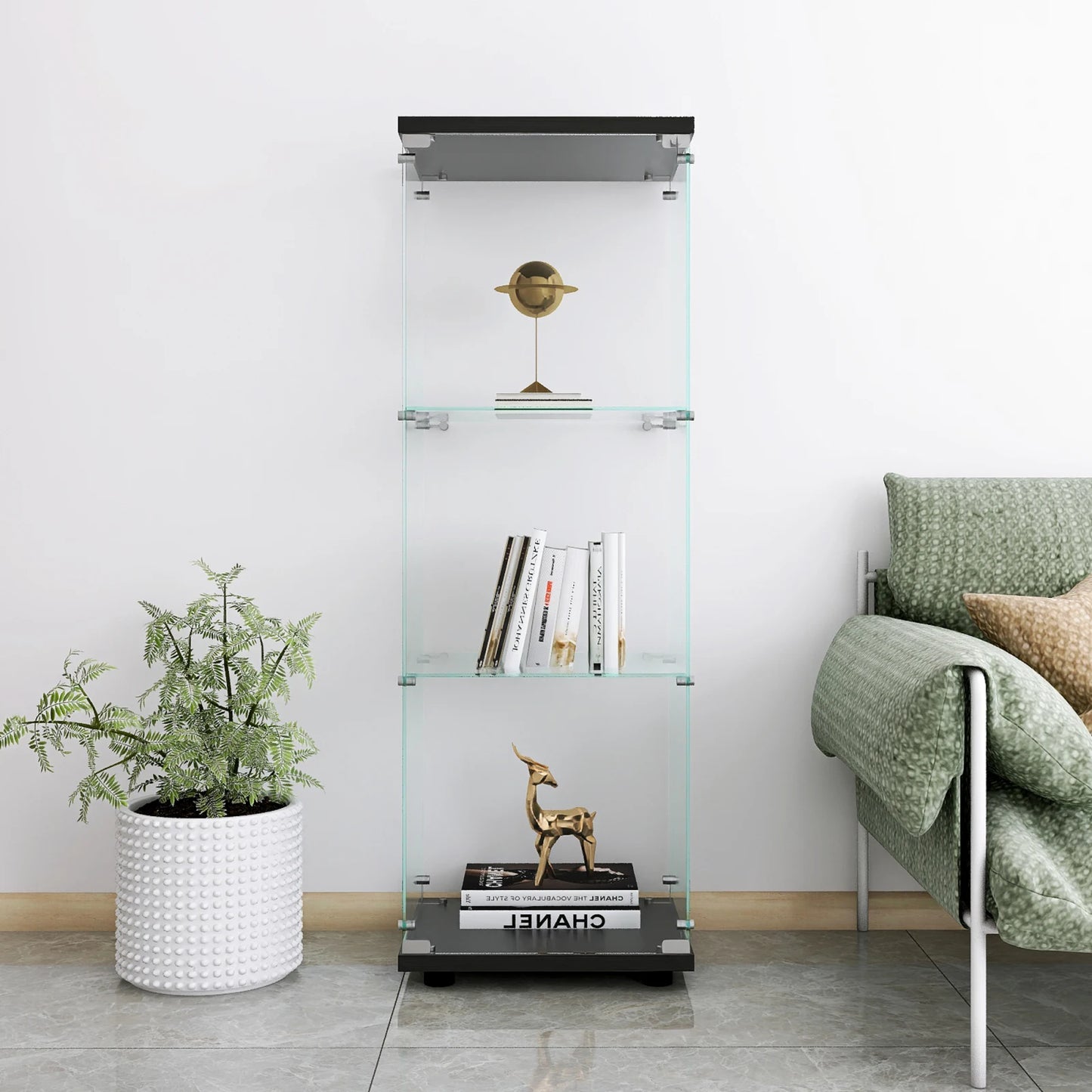 Comanlai 3 Layers Glass Display Cabinet, Modern Display Case with Door for Collectibles Books,Cabinet Standing for Living Room
