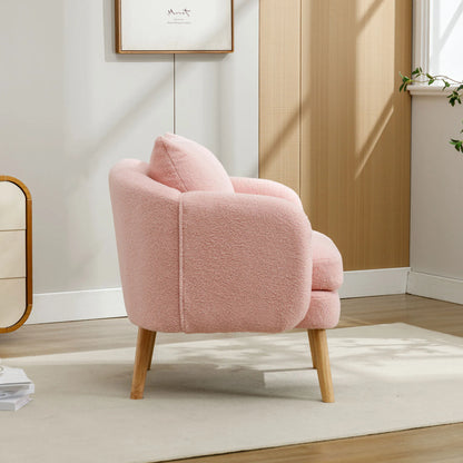 Relaxstoel – Lounge Stoel – Fauteuil – Zetel – Teddyfluweel – Ergonomische Rugsteun – Stevig Houten Frame - Roze