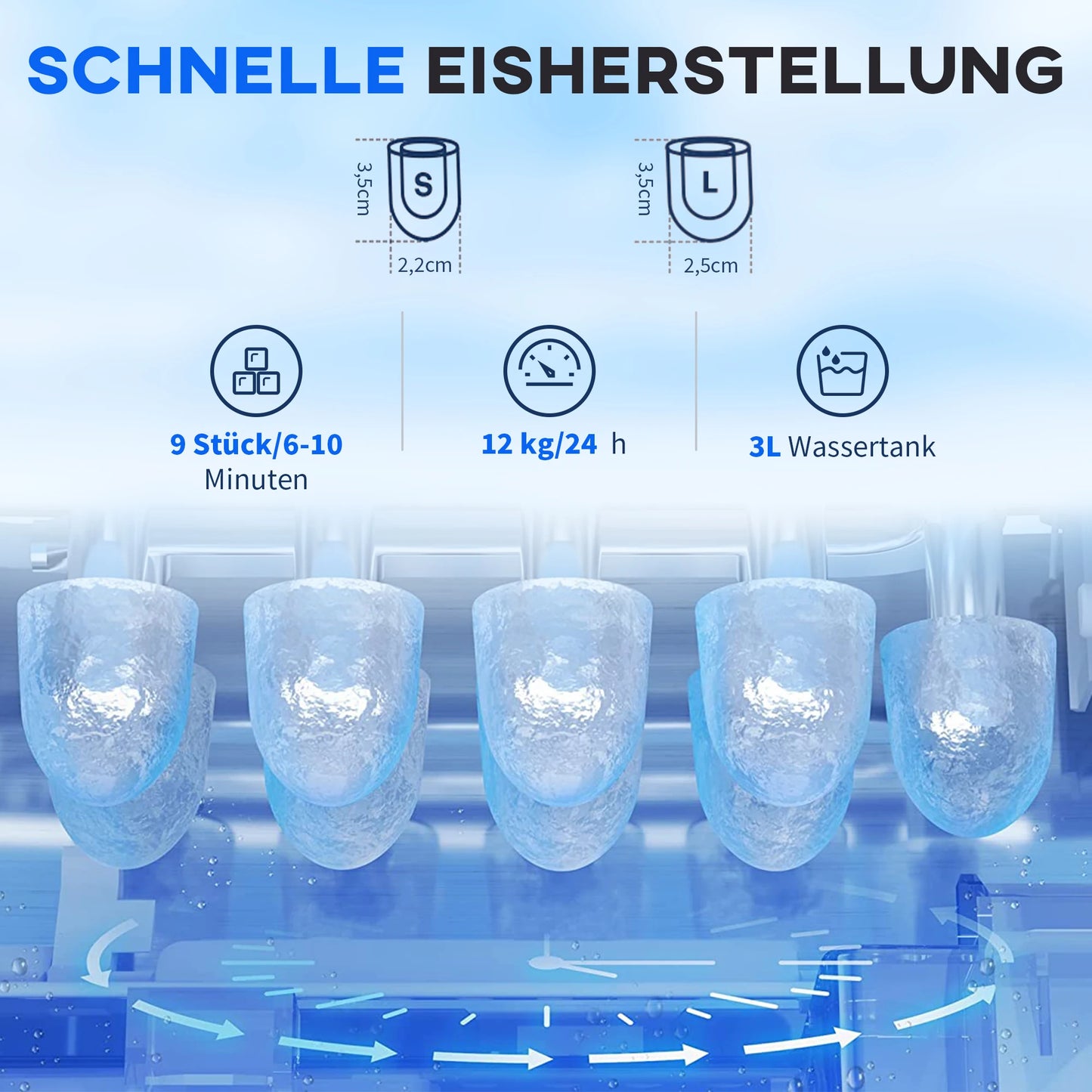 IJsblokjesmaker – IJsblokjesmachine – Ijsmaker – Waterdispenser – Ronde Ijsblokjes – 3 Liter Tank – 12 Kg IJs Per Dag