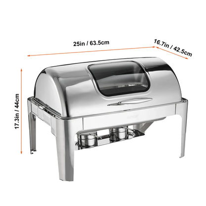 Chafing Dish - Buffetwarmer - Chafing Dish Elektrisch - Warmhoudplaat  - 9QT  - Buffet Warmer met Roll-Top Deksel & 2 Half Pannen
