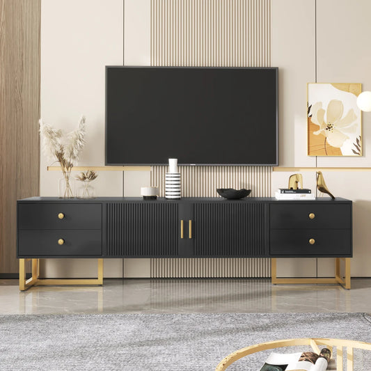 Tv-Meubel – Tv-Kast – TV-Meubel – Dressoir – Zwart Met Gouden Pootjes – Geschikt Voor Televisies Tot 79 Inch – Vier Lades En Centrale Kast - Zwart