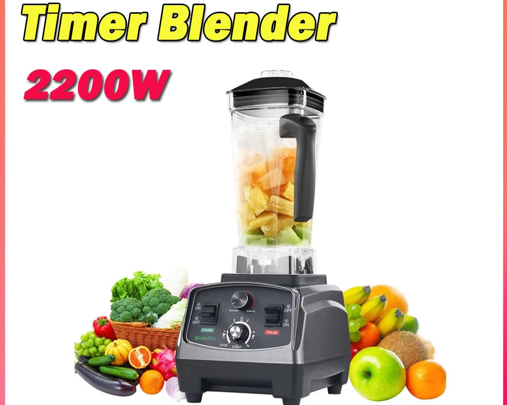 Blender - Blender Smoothie - Smoothie Maker - Foodprocessor - 2200W - met Timer - 2L BPA-vrije Mixbeker - RVS Mes - Soepmaker - Voor IJs - Babyvoeding & Meer