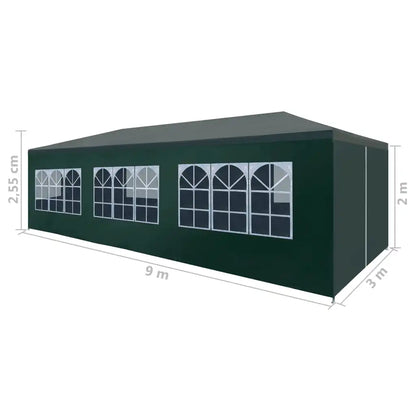 Partytent –  Tuinpaviljoen – Ruime Ontvangsttent – Tuinkamer – Evenemententent – Polyester Tent – 3 x 9 m – Roestvrij Stalen Frame -  Groen