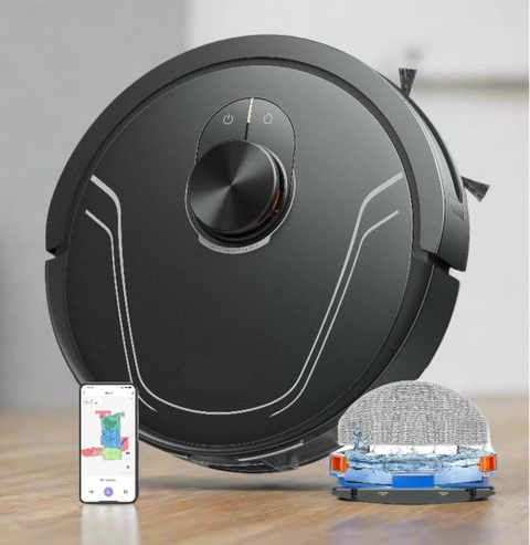 Robotstofzuiger - Robotstofzuiger met dweilfunctie - Lasernavigator - Max. zuigkracht 5000 Pa - 180 minuten Zelfopladende app-bediening - Zwart